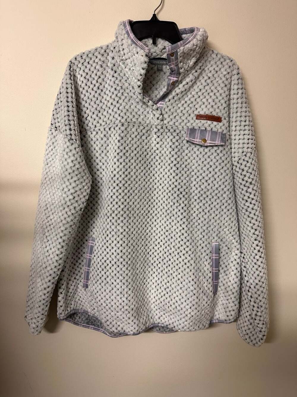 Simply Southern Plaid Trim Long Sleeve Soft Sherpa Pullover Sweatshirt XXL